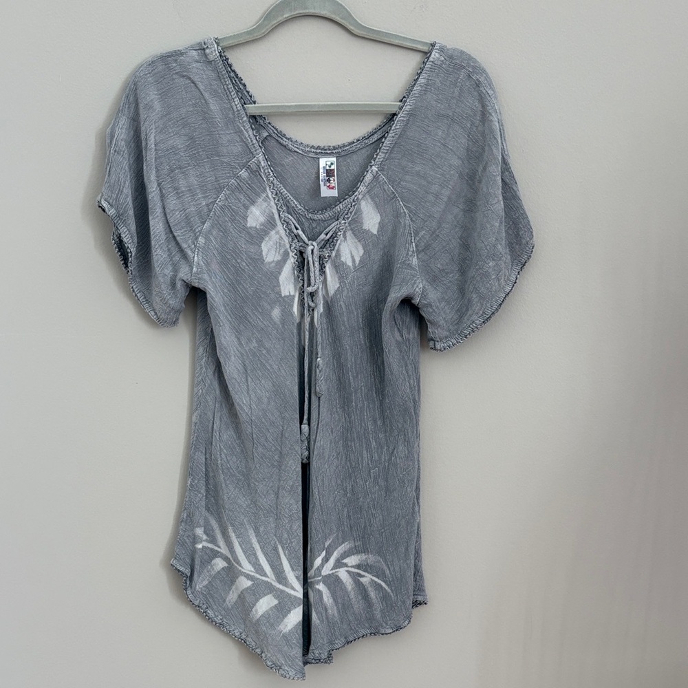 India Boutique Gray Blouse or Cover up with Leaf Motif